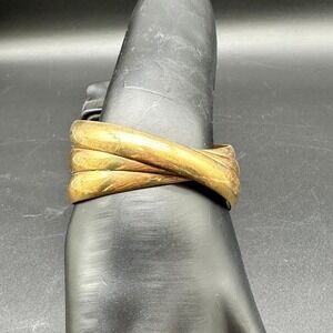 Vintage Brass Cuff Bracelet Wide‎ Overlapping Wrap Design Solid Metal Boho